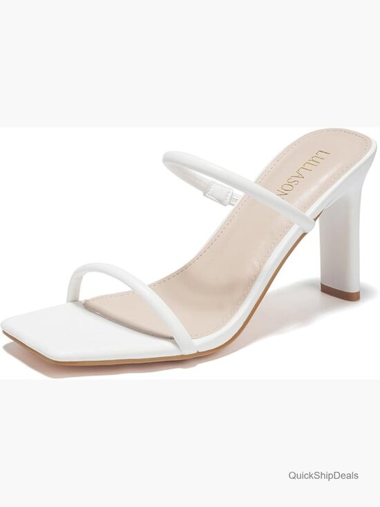 Shoes - Women's 3.5" Chunky Mid Heel Slip On Slide Sandals